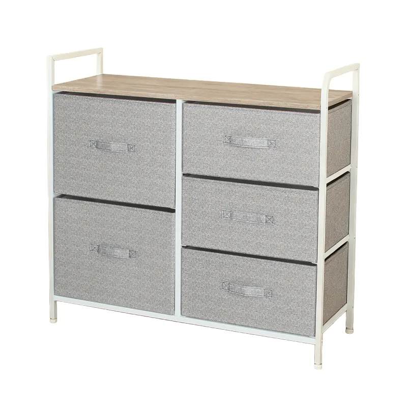 Comoda 5 Sertare Textile / 83X29X77CM - Gri/Alb
