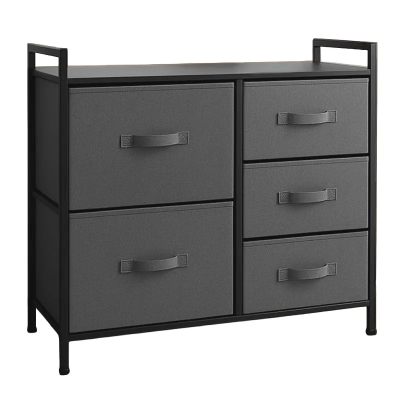 Comoda 5 Sertare Textile / 83X29X77CM - Antracit/Negru