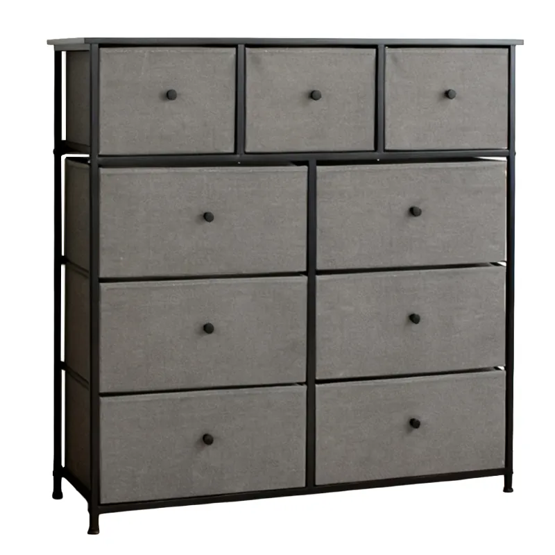 Comoda 9 Sertare Textile / 100X30X99CM - Antracit/Negru