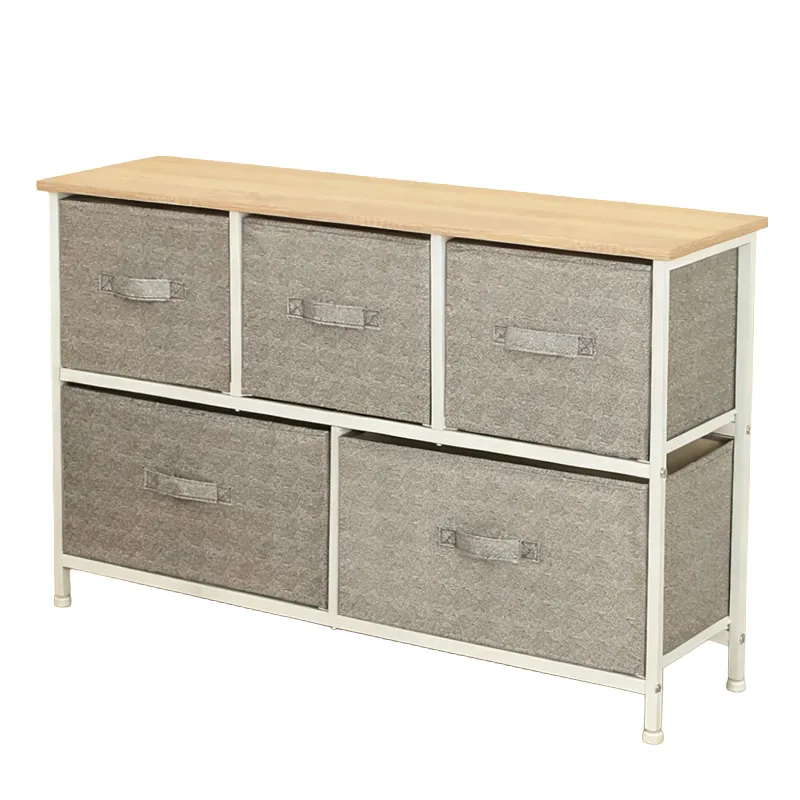 Comoda 5 Sertare Textile / 100X30X55CM - Gri/Alb