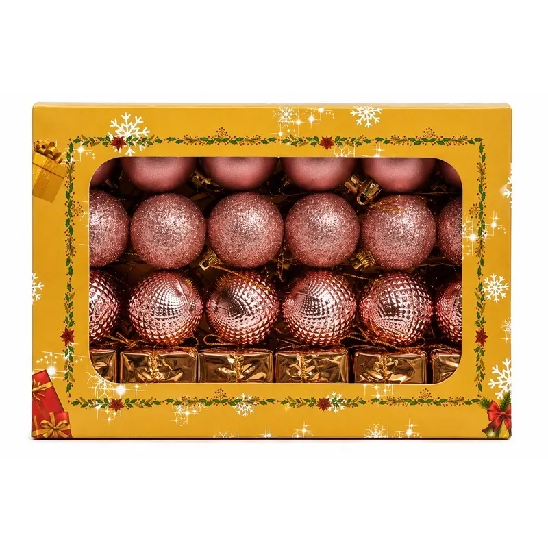 Set Ornamente Plastic de Craciun / Roz - 48P.