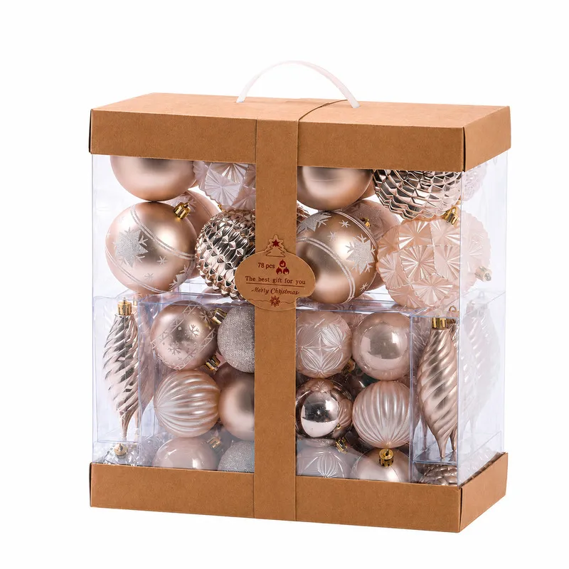Set Ornamente Plastic de Craciun / Bej-Deschis - 78P.