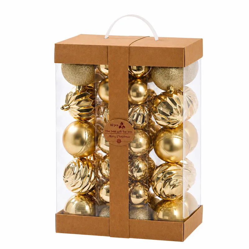 Set Ornamente Plastic de Craciun / Bej-Auriu - 62P.