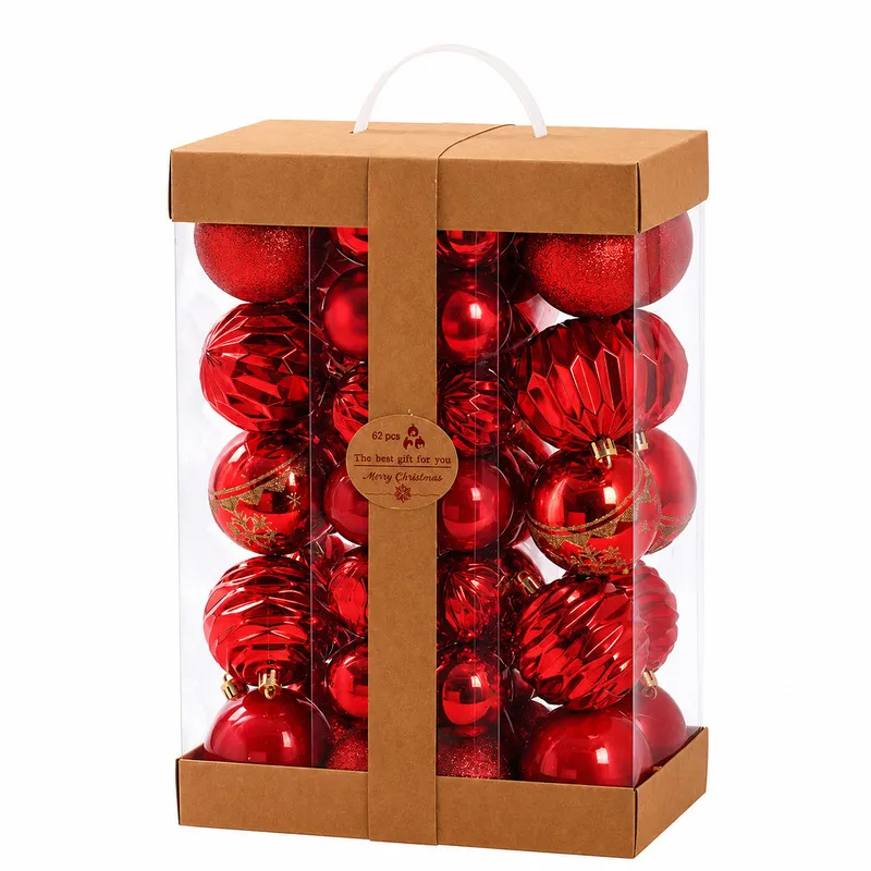 Set Ornamente Plastic de Craciun / Rosu - 62P.