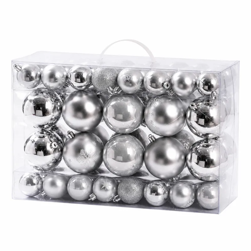 Set Ornamente Plastic de Craciun / Argintiu - 68P.