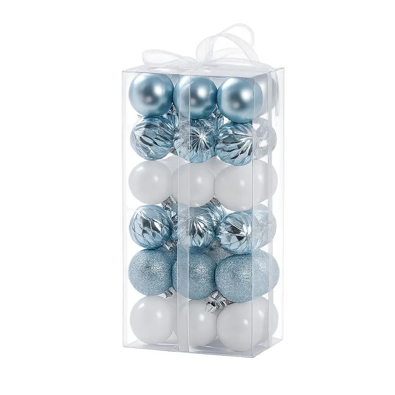 Set Ornamente Plastic de Craciun / Albastru-Alb - 36P.
