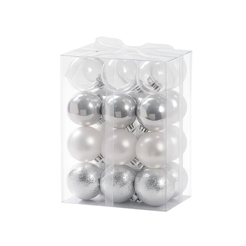 Set Ornamente Plastic de Craciun / Argintiu-Alb - 24P.