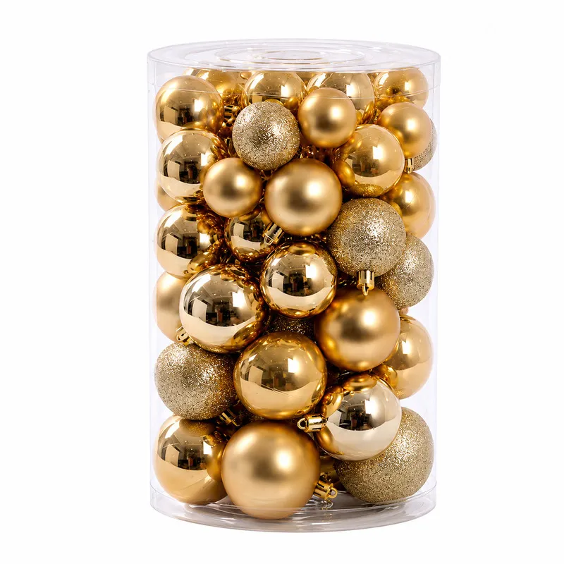 Set Ornamente Plastic de Craciun / Auriu - 60P.