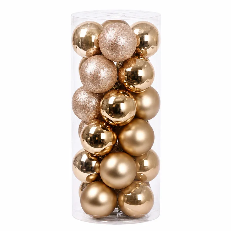Set Ornamente Plastic de Craciun / Bej-Inchis - 24P.