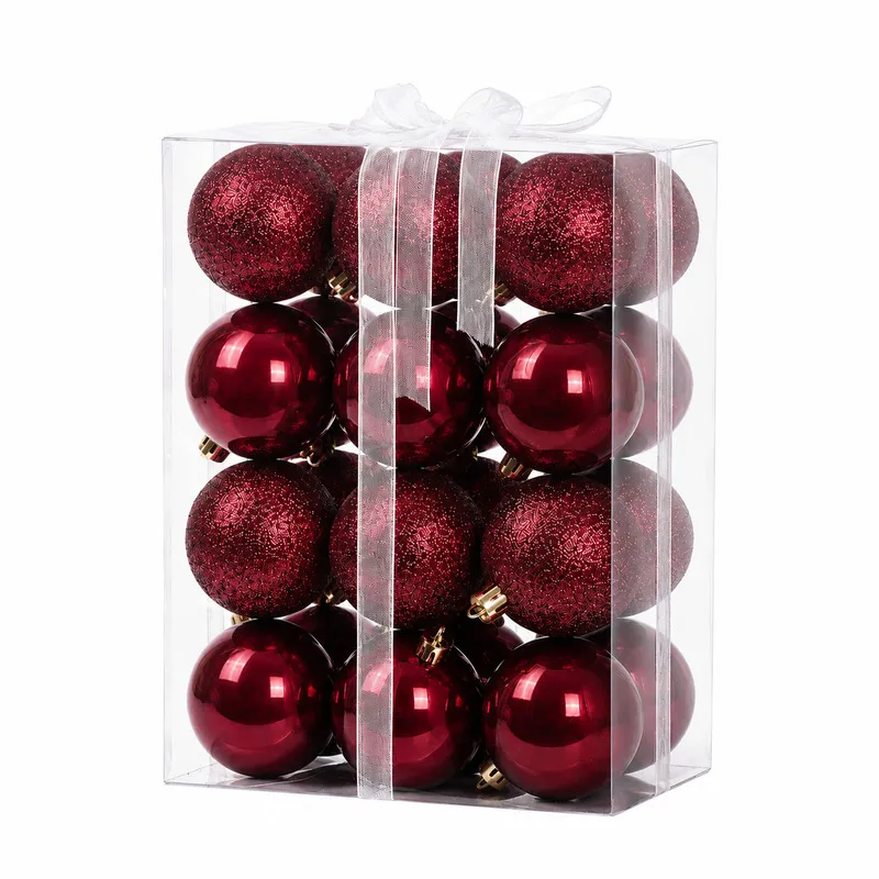 Set Ornamente Plastic de Craciun / Bordo - 24P.
