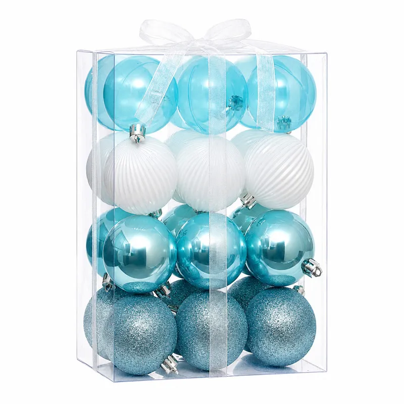 Set Ornamente Plastic de Craciun / Albastru-Alb - 24P.