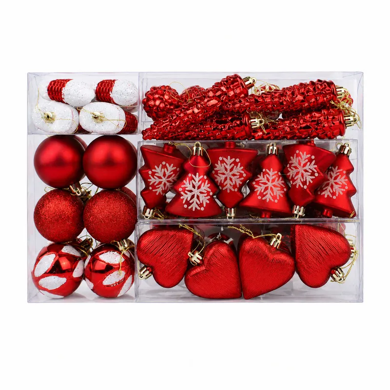 Set Ornamente Diversificate de Craciun / Rosu - 72P.
