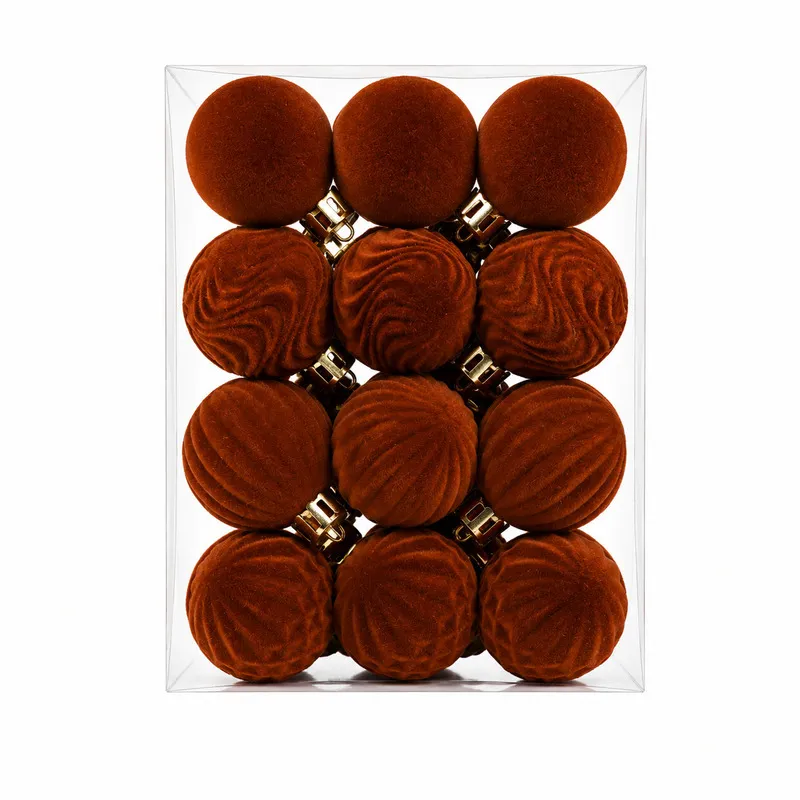 Set Ornamente Catifelate de Craciun / Cafeniu - 24P.