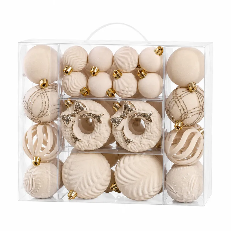 Set Ornamente Catifelate de Craciun / Crem - 46P.