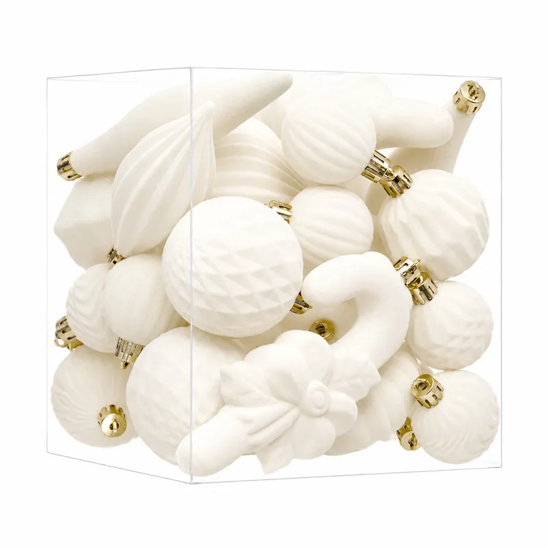 Set Ornamente Catifelate de Craciun / Crem - 28P.