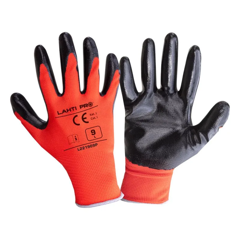Manusa Nitril cu Poliester / Negru-Rosu - 8
