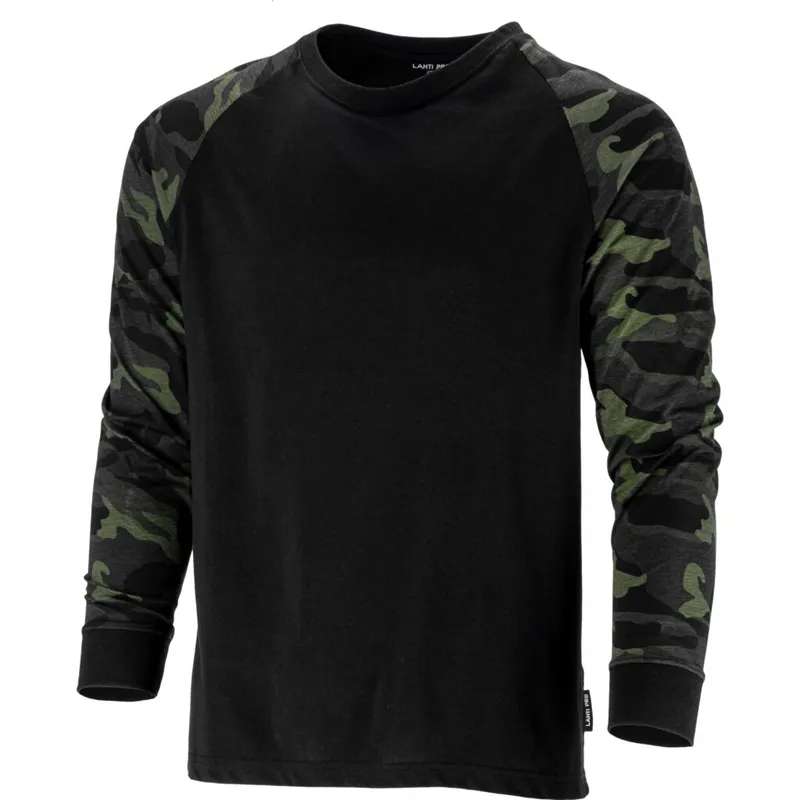 Tricou Bumbac cu Maneca Lunga / Negru-Camuflaj - XL