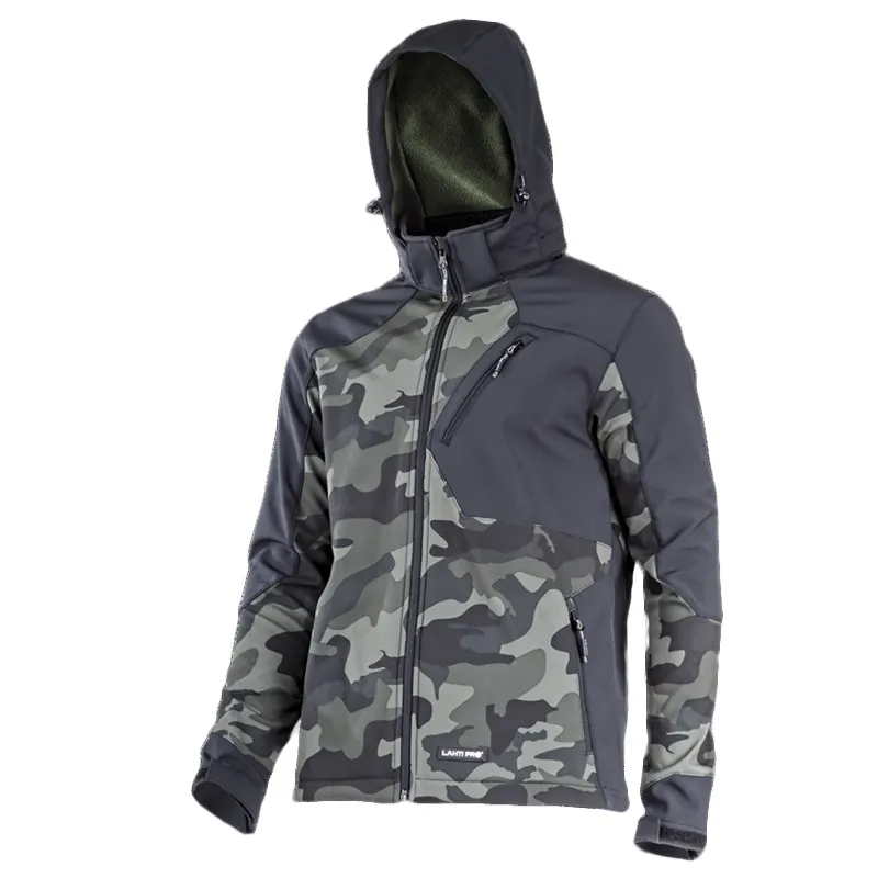 Jacheta Elastica cu Gluga / Camuflaj Verde-Negru - L