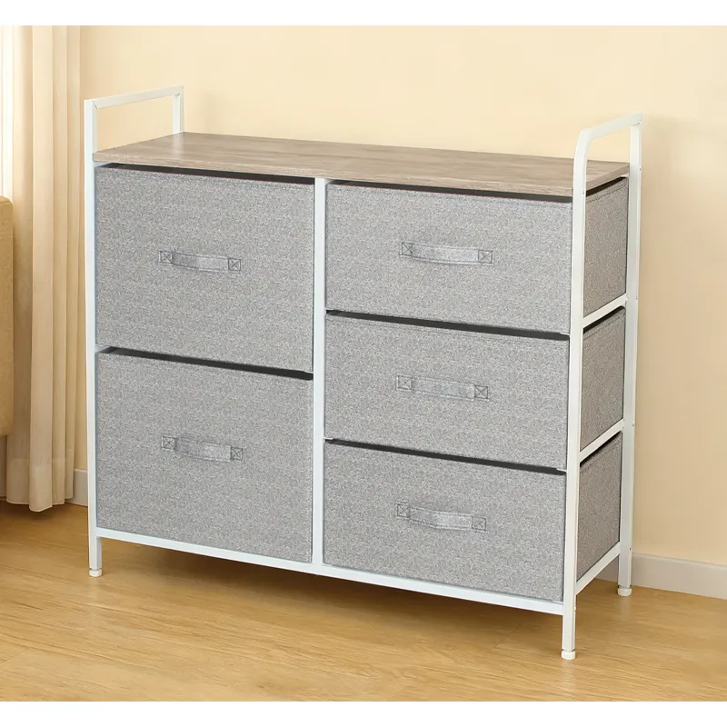 Comoda 5 Sertare Textile / 83X29X77CM - Gri/Alb