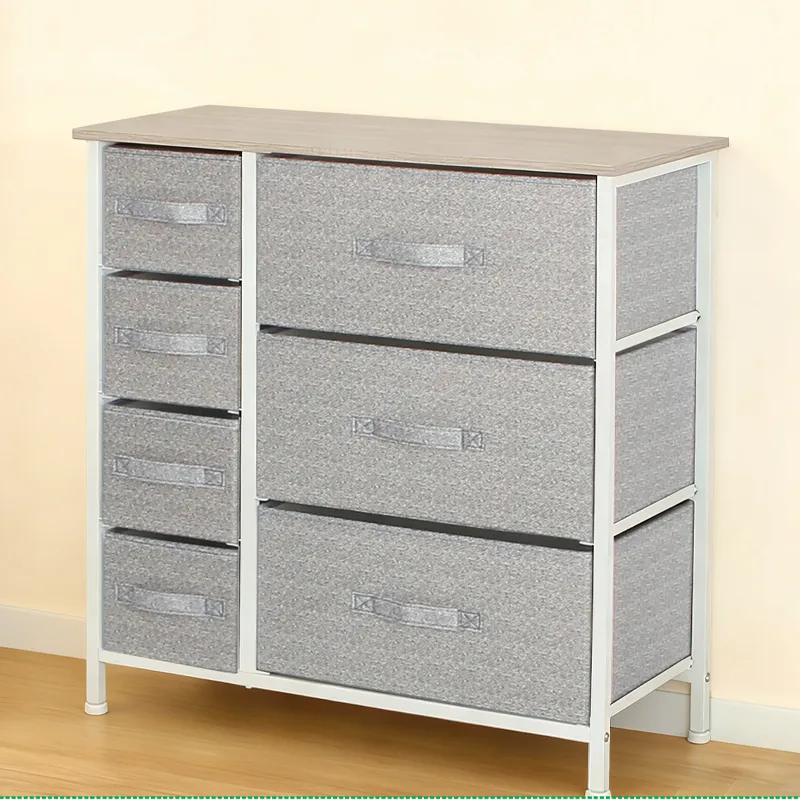 Comoda 7 Sertare Textile / 63X31X73CM - Gri/Alb