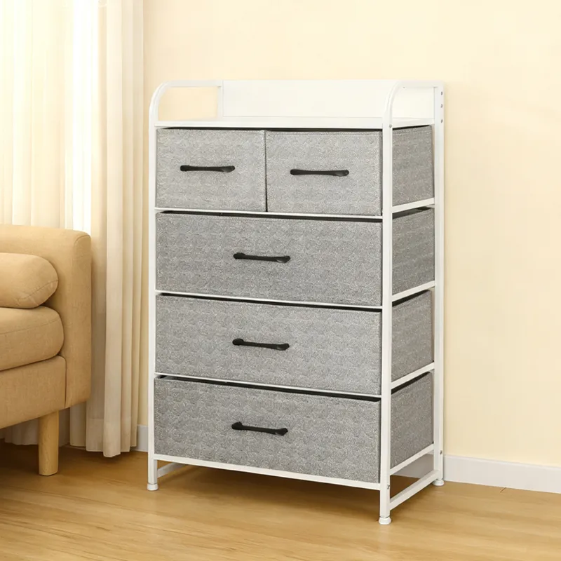 Comoda 5 Sertare Textile / 58X29X99CM - Gri/Alb