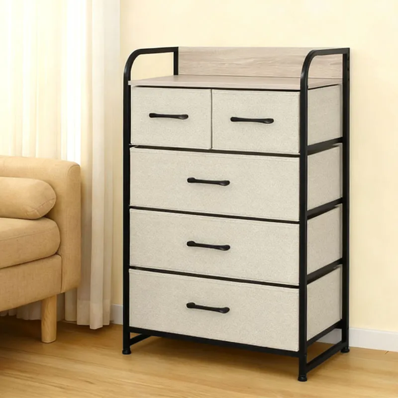 Comoda 5 Sertare Textile / 58X29X99CM - Bej/Negru