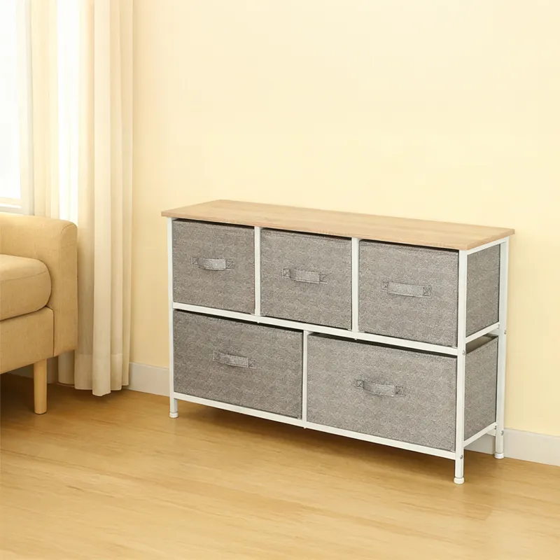 Comoda 5 Sertare Textile / 100X30X55CM - Gri/Alb