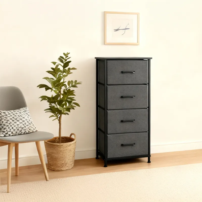 Comoda 4 Sertare Textile / 45X30X94CM - Antracit/Negru