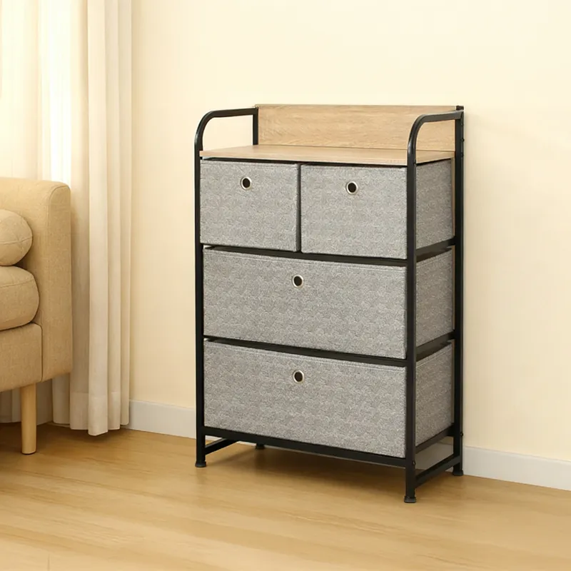 Comoda 4 Sertare Textile / 58X29X79CM - Gri/Negru