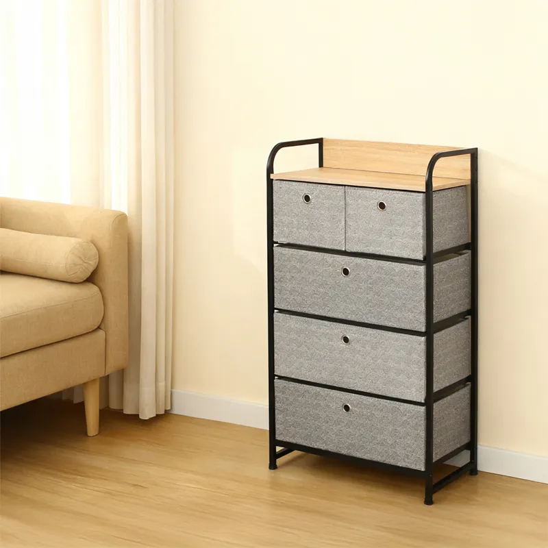 Comoda 5 Sertare Textile / 58X29X99CM - Gri/Negru