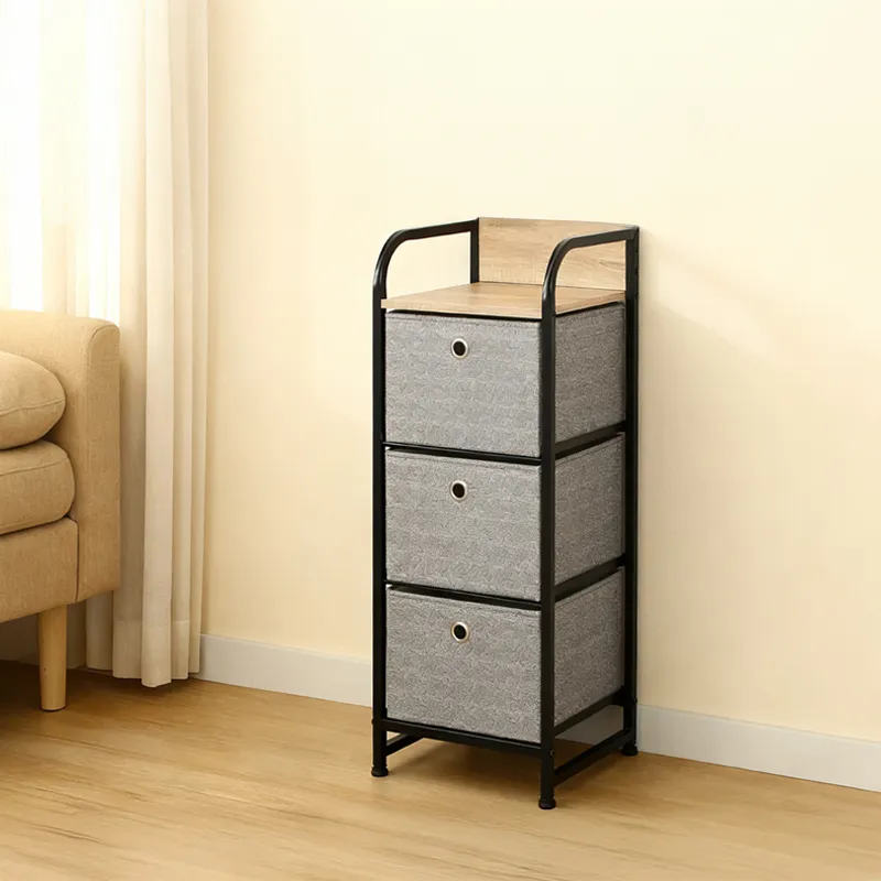 Comoda 3 Sertare Textile / 30X29X79CM - Gri/Negru
