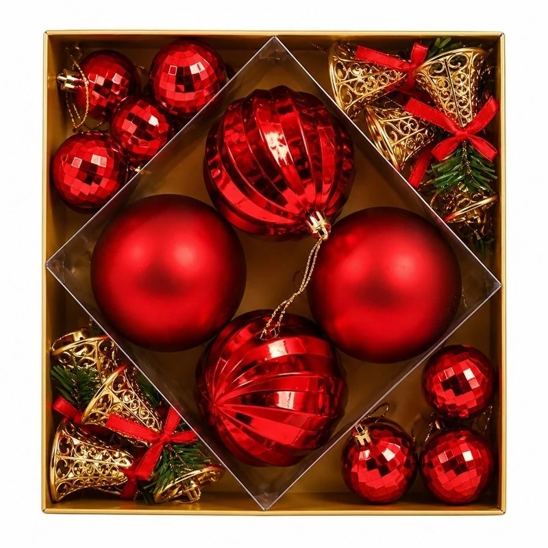 Set ornamente de Craciun rosu, 32 buc.