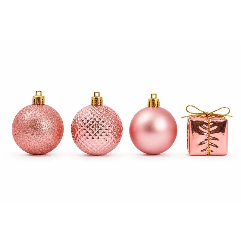 Set ornamente plastic de Craciun roz, 48 buc.