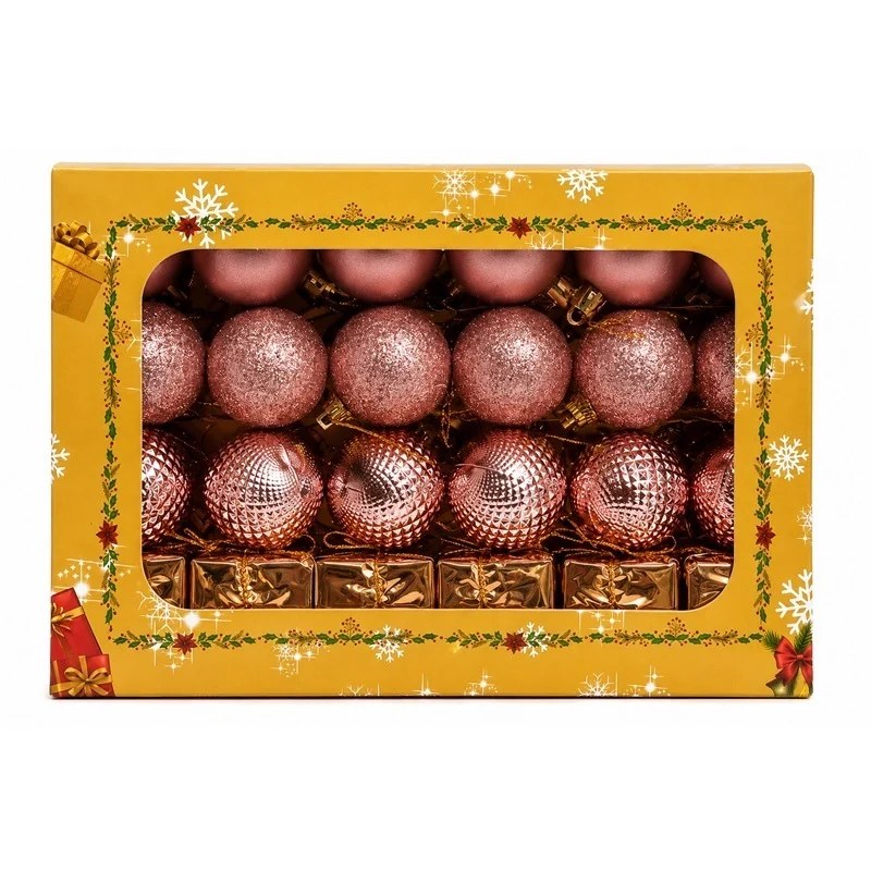 Set ornamente plastic de Craciun roz, 48 buc.