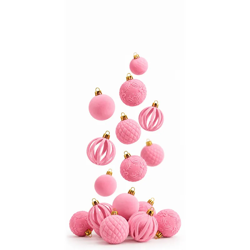 Set Ornamente Catifelate de Craciun / Roz - 24P.