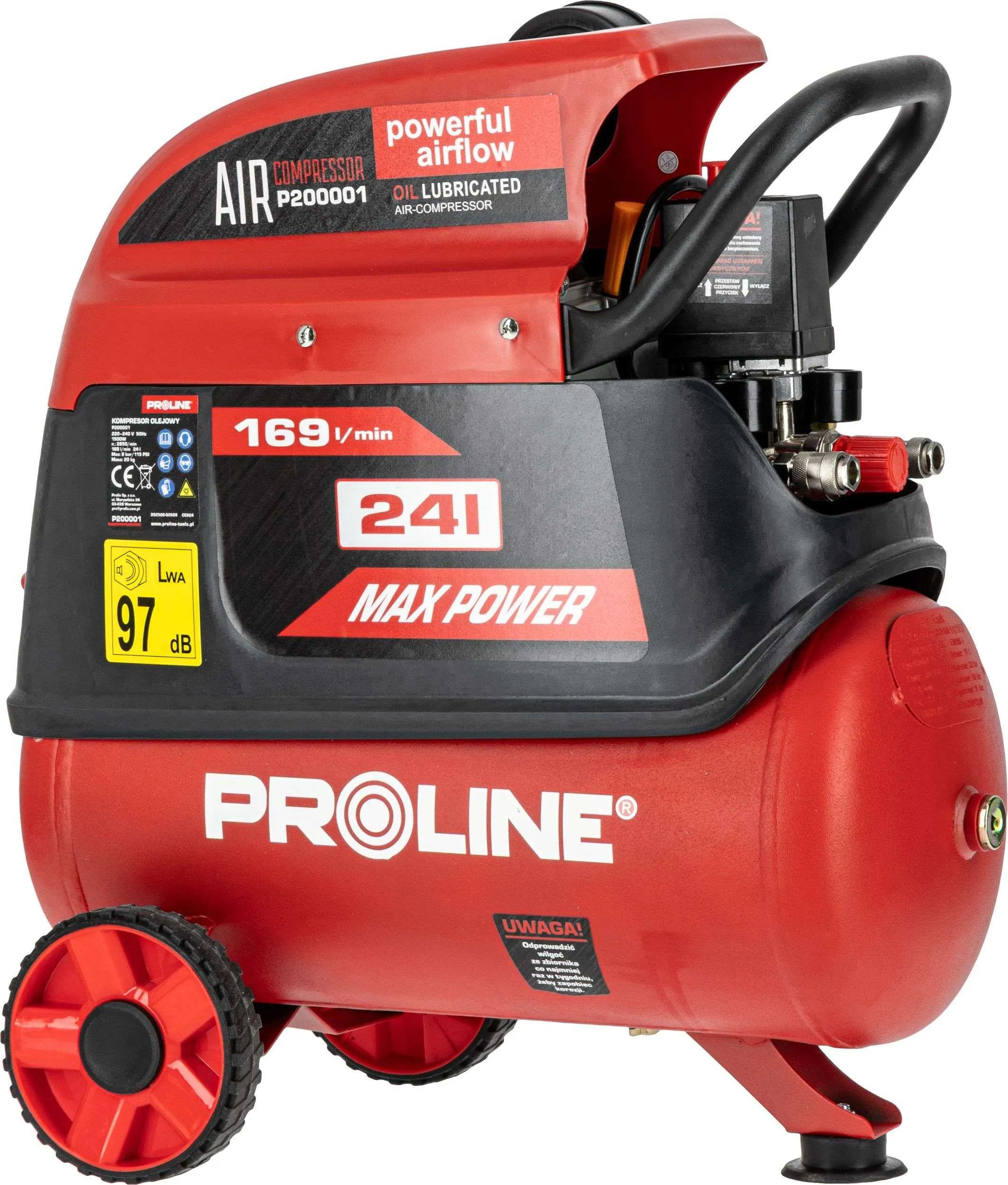 Compresor Aer cu Ulei - 1500W / 8BAR / 169L/Min / 24L