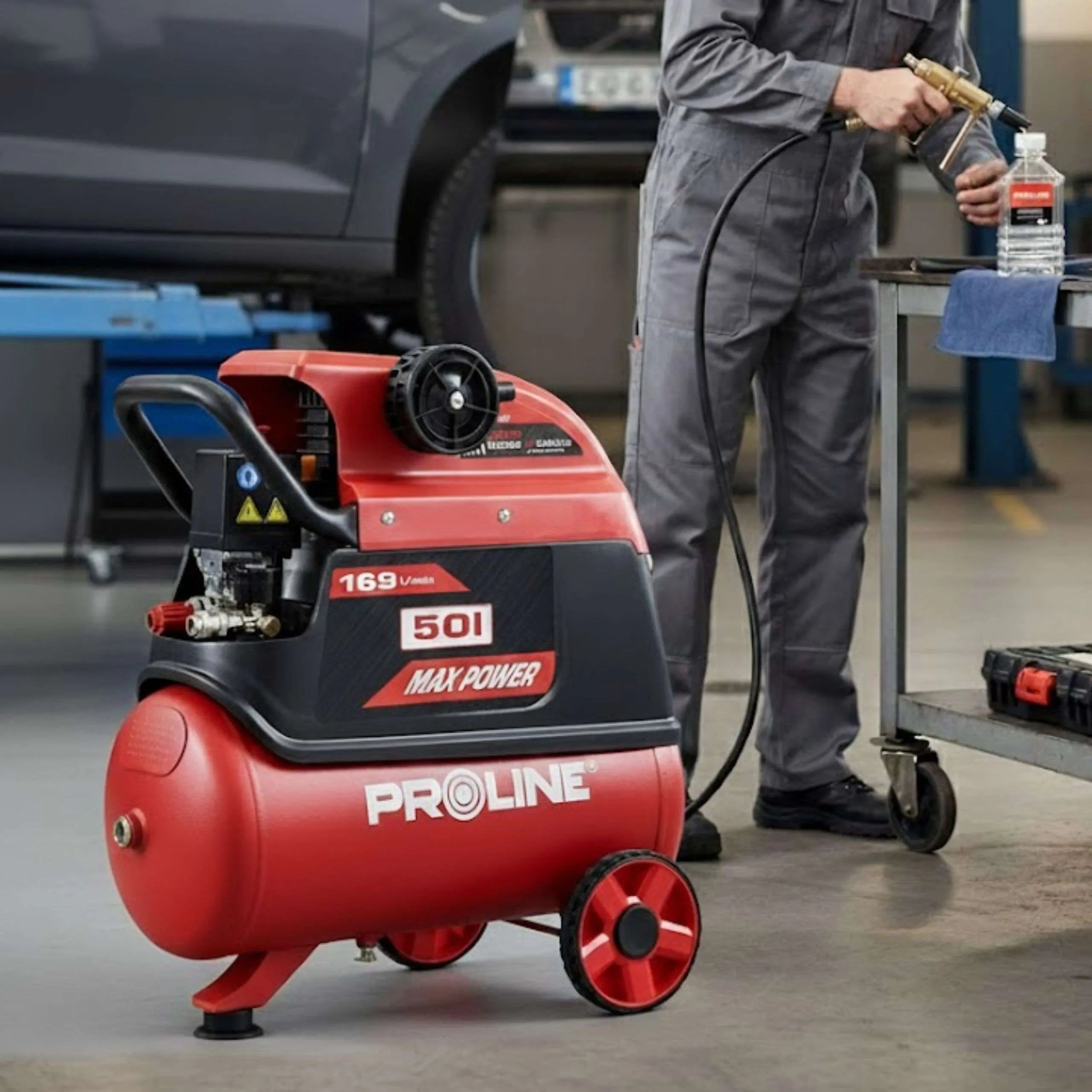Compresor Aer cu Ulei - 1500W / 8BAR / 169L/Min / 50L