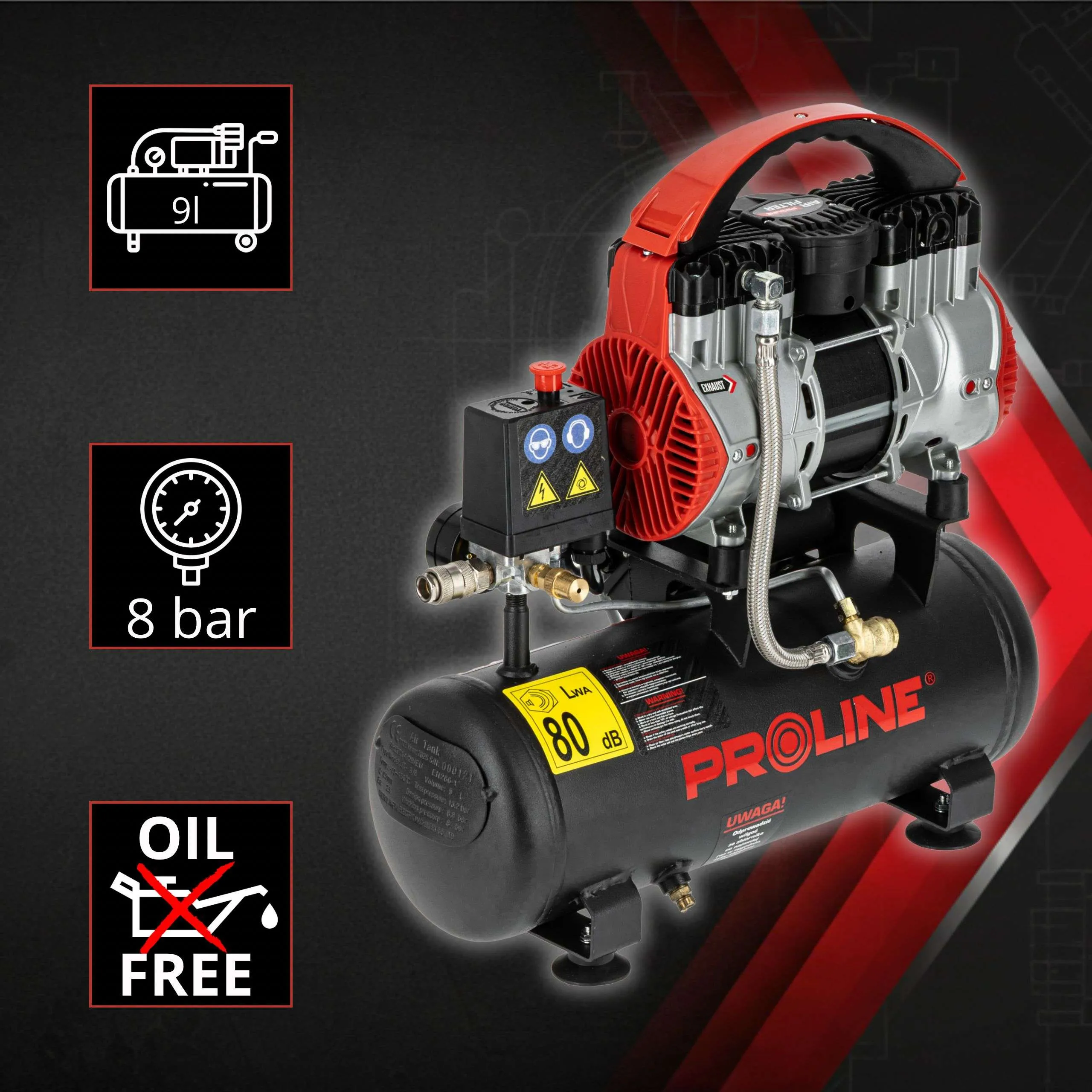 Compresor Aer fara Ulei - 750W / 8BAR / 167L/Min / 9L