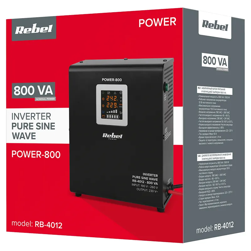 UPS de Perete cu Sinus Pur - 12V / 800VA / 500W