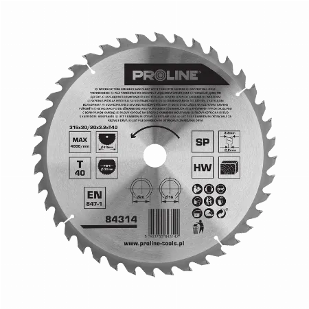 Disc circular din carbura sinterizata pentru lemn 315 mm 40 dinti Proline 84314