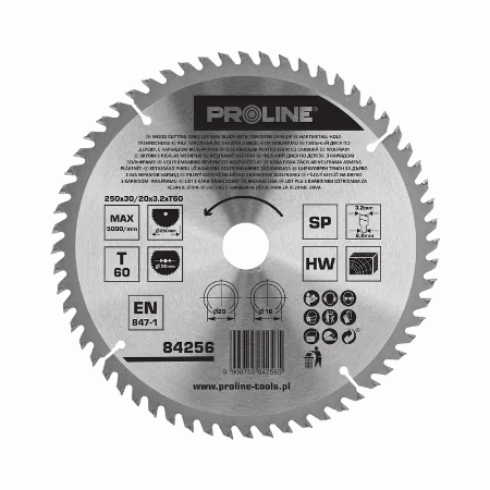 Disc circular pentru lemn cu dinti din carbura sinterizata 250 mm 60 dinti Proline 84256