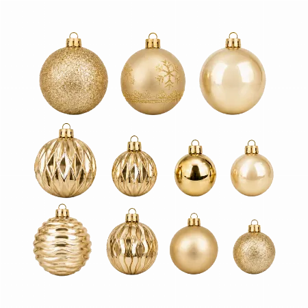 Set Ornamente Plastic de Craciun / Bej-Auriu - 62P.