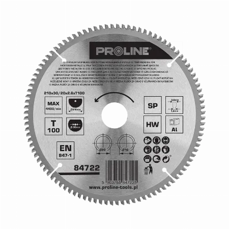 Disc circular pentru metale neferoase cu dinti TCT 210 mm Proline 84722
