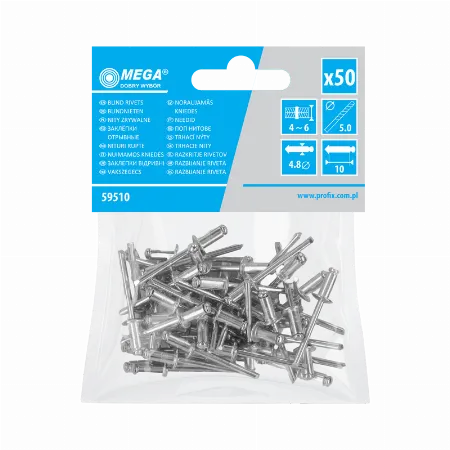 Nituri orbe aluminiu 4,8x10 mm, set 50 buc. Mega 59510