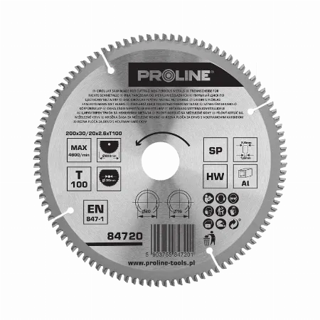 Disc circular pentru metale neferoase cu dinti vidia Proline 84720, 200 mm, 100 dinti
