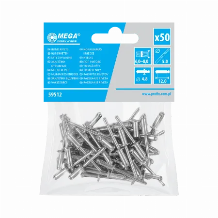 Popnituri aluminiu 4,8 x 12 mm, set 50 buc.