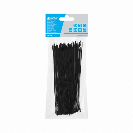Fasete de legatura negre 2,5 x 200 mm, 100 buc. Mega 59220C