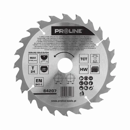 Disc circular pentru lemn cu dinti vidia 205 mm, 24 dinti Proline 84207