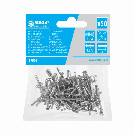 Popnituri aluminiu 4,8x8 mm, set 50 buc. Mega 59508