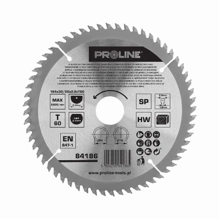 Disc circular pentru lemn 184 mm cu 60 dinti Proline 84186